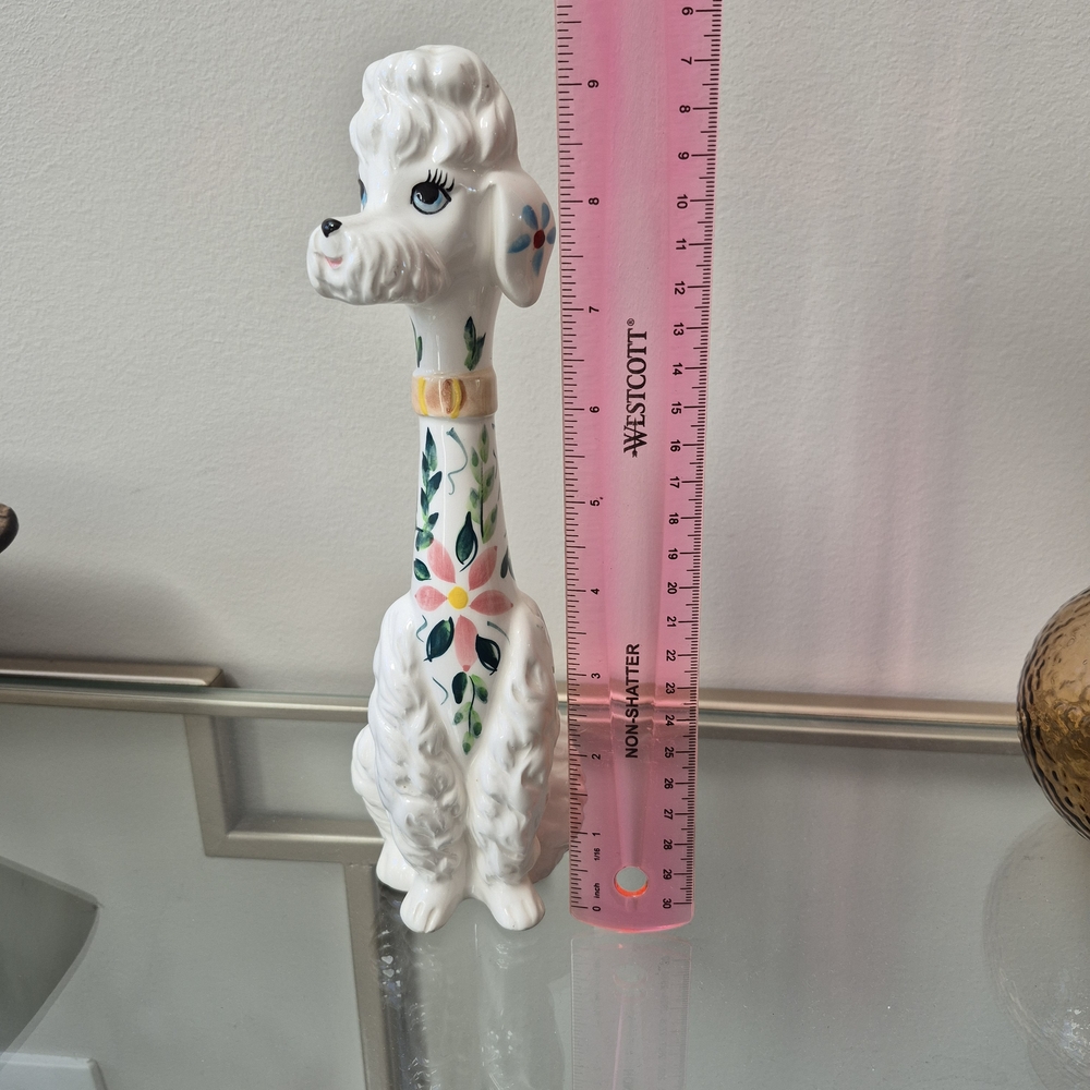 Floral White Ceramic Poodle Figurine